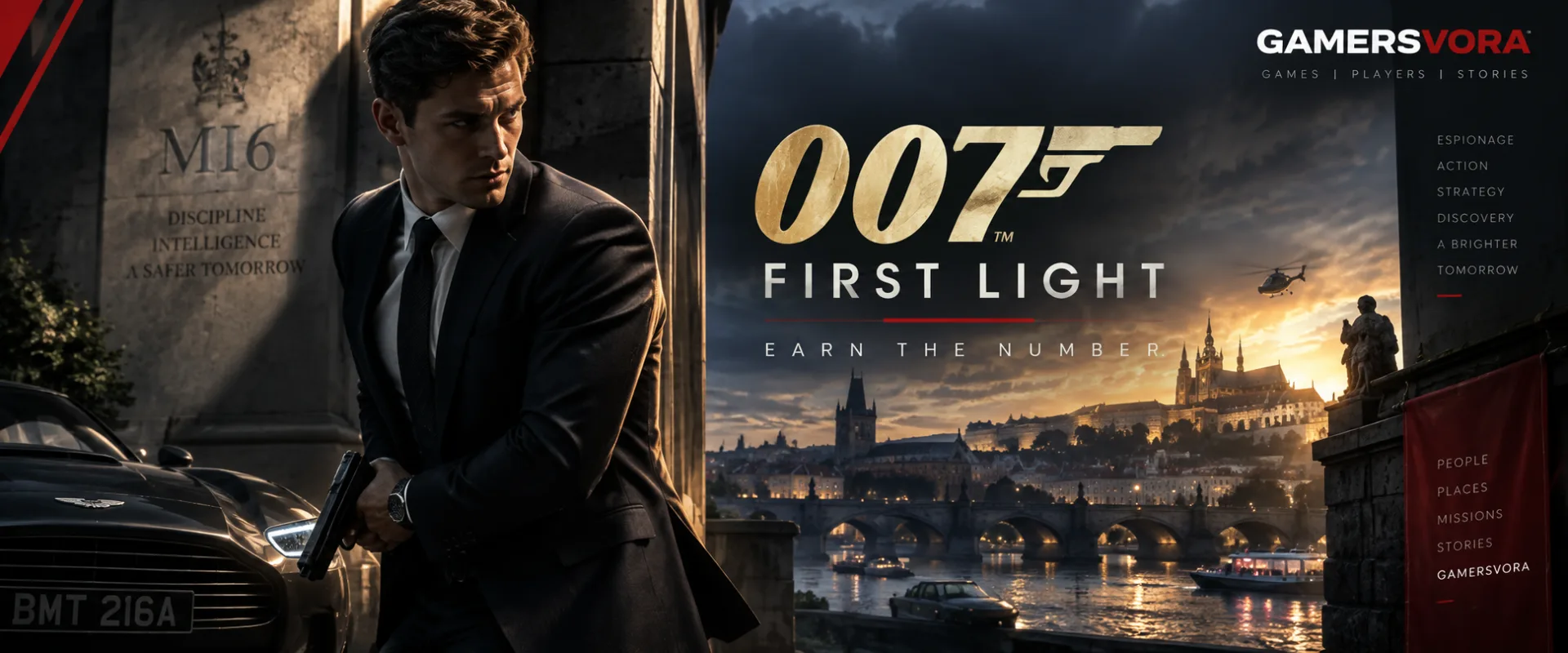 007 First Light game artwork featuring James Bond in an MI6 espionage setting
