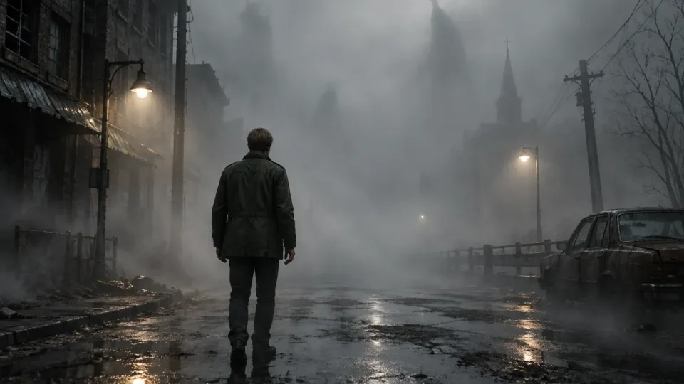 James Sunderland walking through the foggy streets of Silent Hill 2