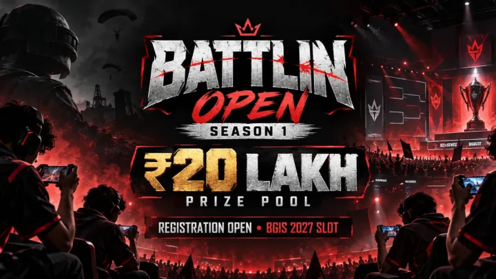 Battlin Open Season 1 BGMI tournament registration with ₹20 lakh prize pool and BGIS qualification opportunity.