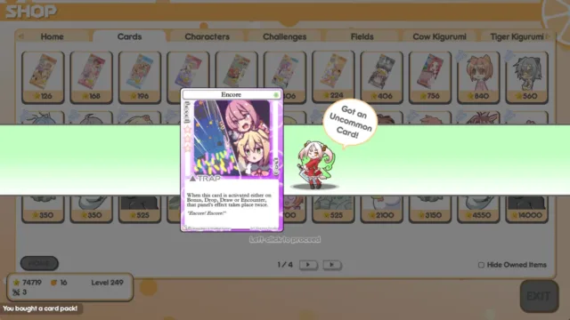 100% Orange Juice — PC screenshot: A shop interface showing collectible cards