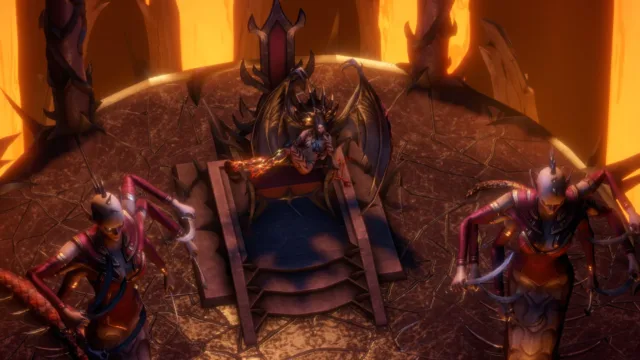Pathfinder: Wrath of the Righteous - Enhanced Edition — an armoured figure seated in a firelit hall