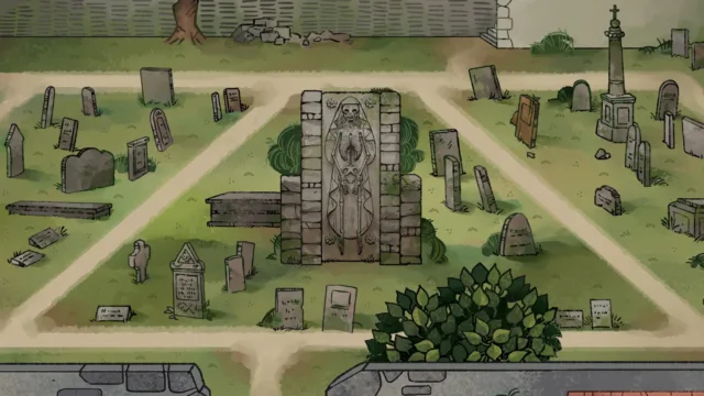 Pentiment — a stone monument in an abbey cemetery