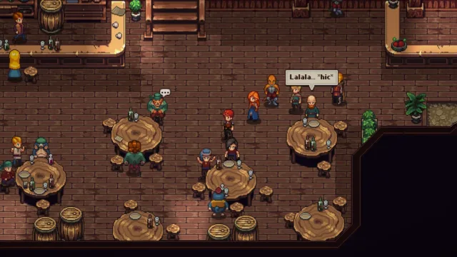 Chained Echoes — characters inside a crowded tavern