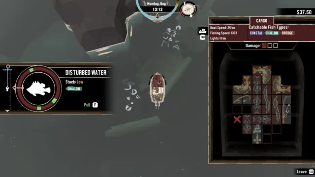 DREDGE — a catch information panel beside the cargo hold