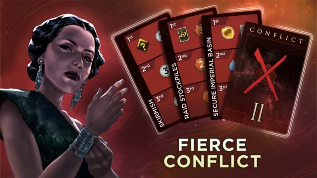 Dune: Imperium — an official conflict promotional panel with intrigue cards