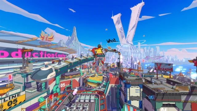 Hi-Fi RUSH — colourful industrial buildings under a blue sky