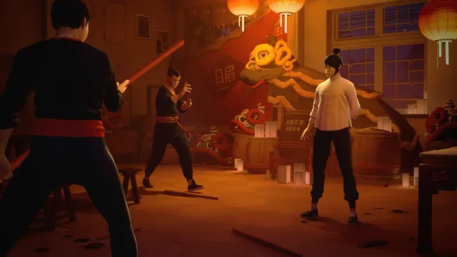Sifu — opponents facing off beneath a dragon decoration