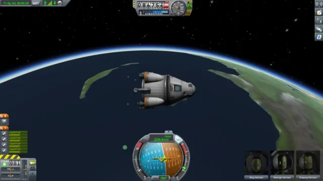 Kerbal Space Program — a small spacecraft above a planet horizon