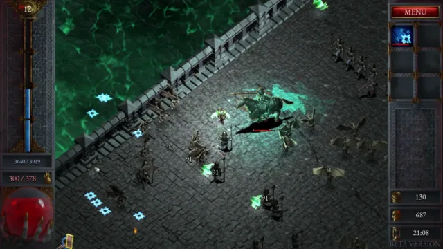 Halls of Torment — a character moving across a stone bridge