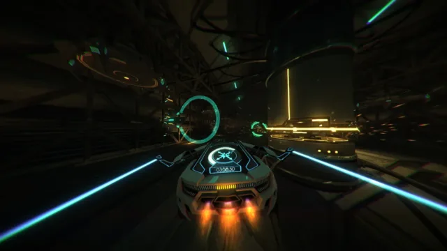 Distance — a neon-lit route through an industrial tunnel