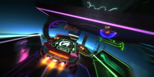 Distance — a car approaching luminous circular obstacles