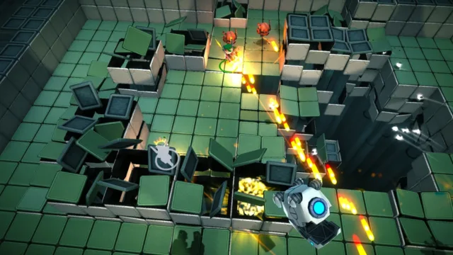 Assault Android Cactus+ — an android firing through a block-filled arena
