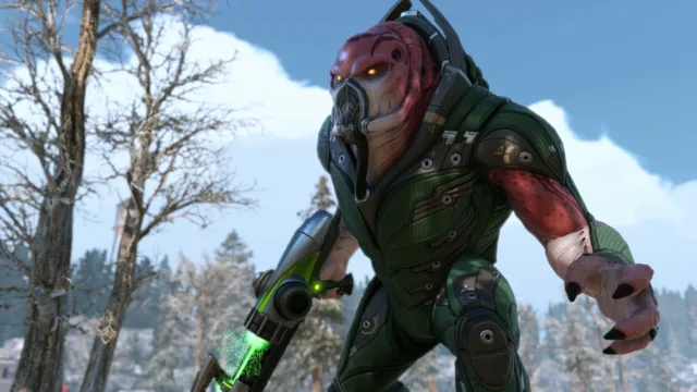 XCOM 2 — an alien standing in a snowy forest