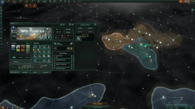 Stellaris — the galaxy map with an empire information panel