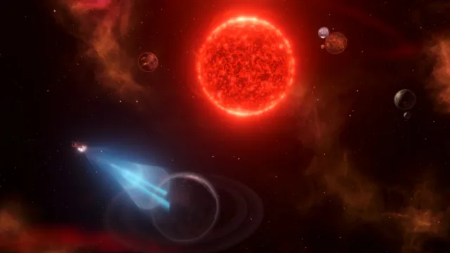 Stellaris — spacecraft near a large red star