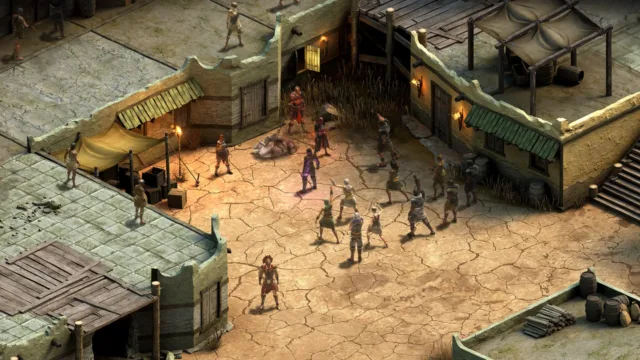 Tyranny — characters in a paved settlement