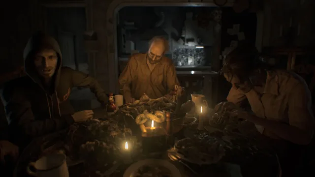 Resident Evil 7 Biohazard — the Baker family gathered around a table
