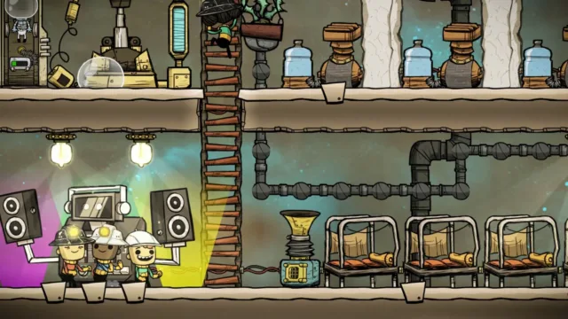 Oxygen Not Included — pipes and facilities inside a colony room