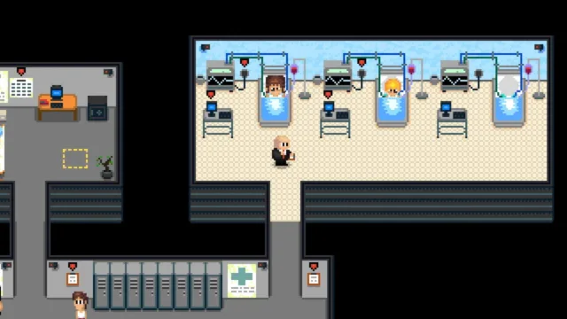Super Blood Hockey — an overhead view of team facilities