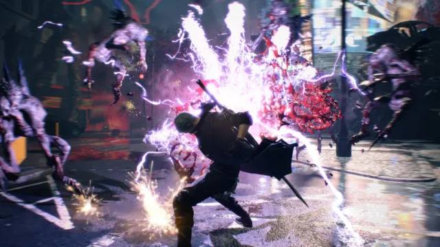 Devil May Cry 5 — a purple energy effect surrounding a combat encounter
