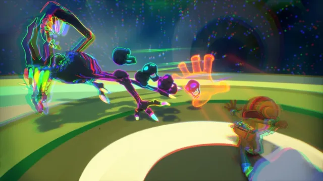 Psychonauts 2 — a fight in a vividly coloured mental world