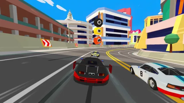 Hotshot Racing — cars competing on a city circuit