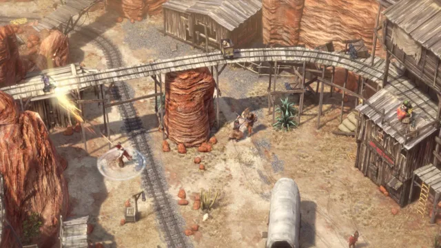 Desperados III — an overhead view of a guarded compound