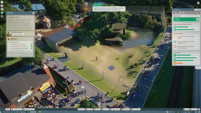 Planet Zoo — a zoo management view with interface panels