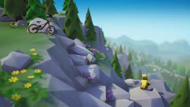 Lonely Mountains: Downhill — a cyclist jumping over a steep mountain path