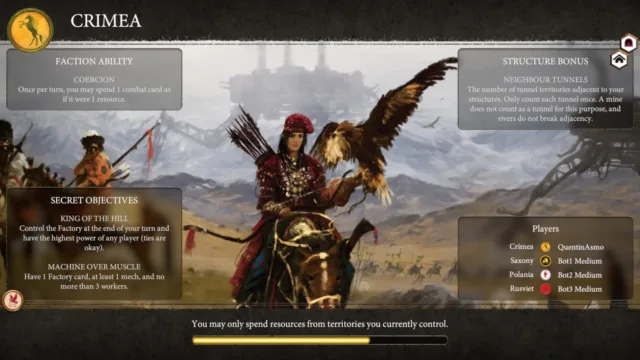 Scythe: Digital Edition — the Crimea faction information screen