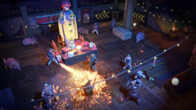 Wasteland 3 — combat around a large display figure