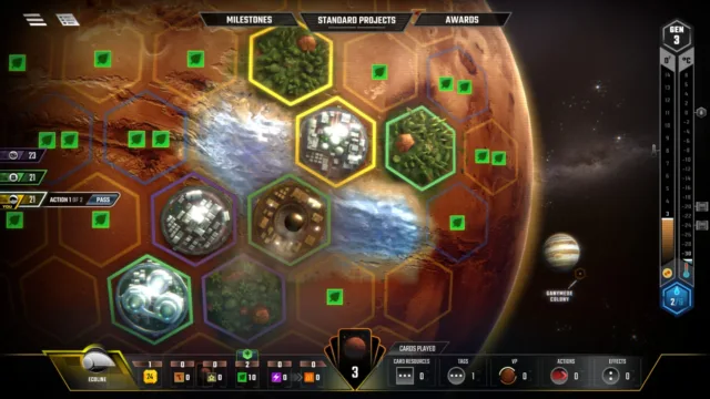 Terraforming Mars — hex tiles and resource counters on Mars
