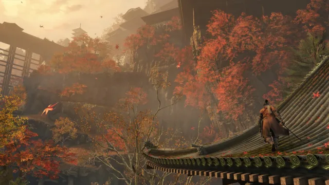 Sekiro: Shadows Die Twice - GOTY Edition — autumn trees surrounding a temple roof