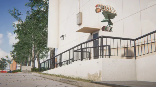 Skater XL - The Ultimate Skateboarding Game — a skater jumping near a stair rail