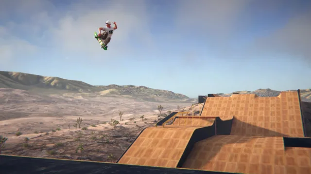 Skater XL - The Ultimate Skateboarding Game — a high aerial trick above a wooden ramp