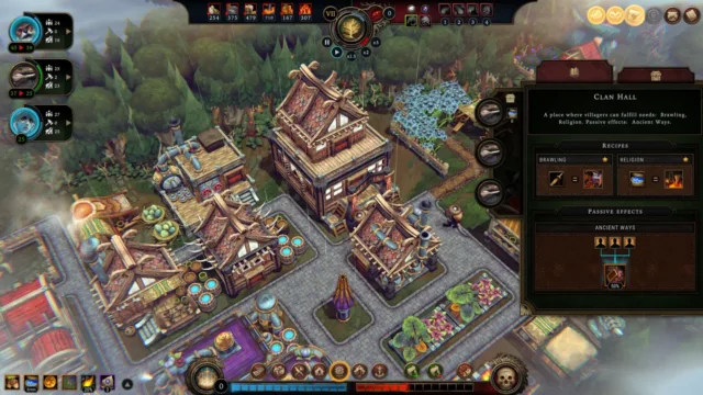 Against the Storm — PC screenshot: Buildings and roads beside a management interface