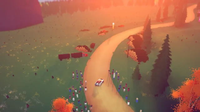 art of rally — PC screenshot: A rally car on an orange mountain road