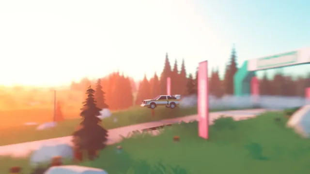 art of rally — PC screenshot: A car approaching a bridge