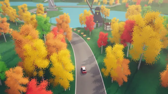 art of rally — PC screenshot: A road winding through autumn trees
