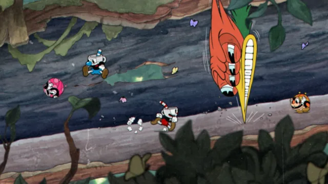 Cuphead — PC screenshot: Cuphead and Mugman facing a giant carrot boss