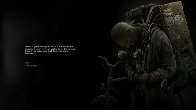 Darkwood — PC screenshot: A dialogue encounter in the darkness