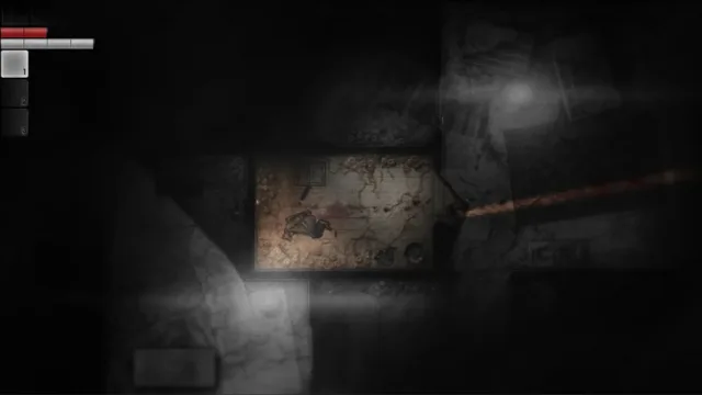 Darkwood — PC screenshot: An overhead view of a gloomy interior