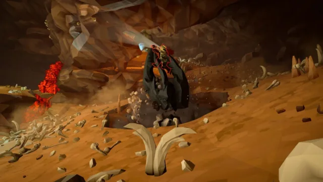 Deep Rock Galactic — PC screenshot: A dwarf exploring a sandy cavern