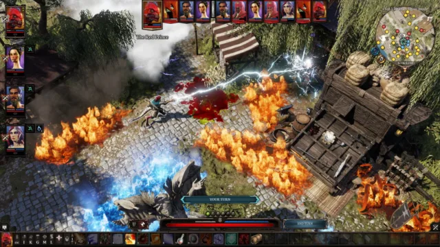 Divinity: Original Sin 2 - Definitive Edition — PC screenshot: A tactical battle with fire effects