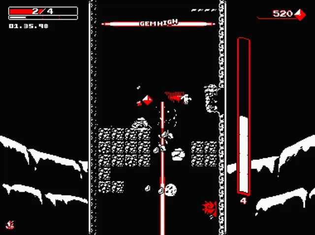 Downwell — PC screenshot: A vertical chamber filled with platforms and enemies