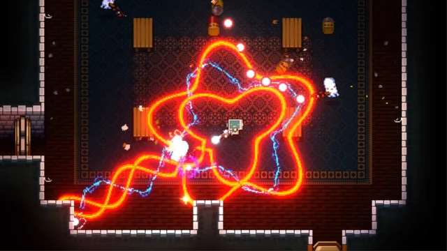 Enter the Gungeon — PC screenshot: A boss arena filled with glowing projectiles