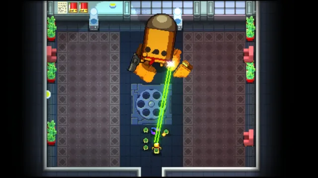 Enter the Gungeon — PC screenshot: A character exploring a tiled room