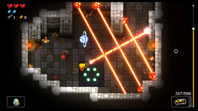 Enter the Gungeon — PC screenshot: A fight with intersecting orange beams