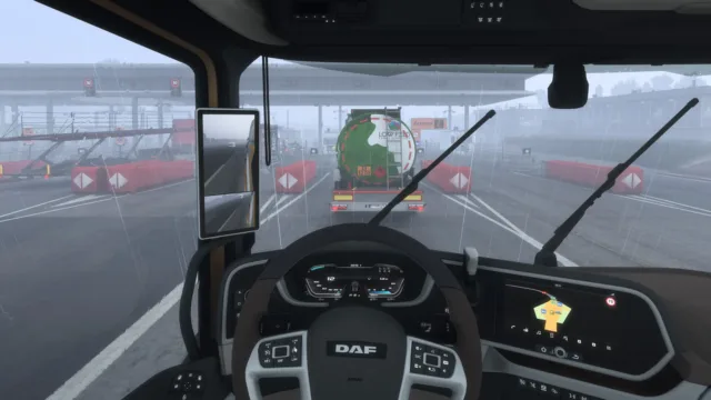 Euro Truck Simulator 2 — PC screenshot: A truck cabin with dashboard instruments