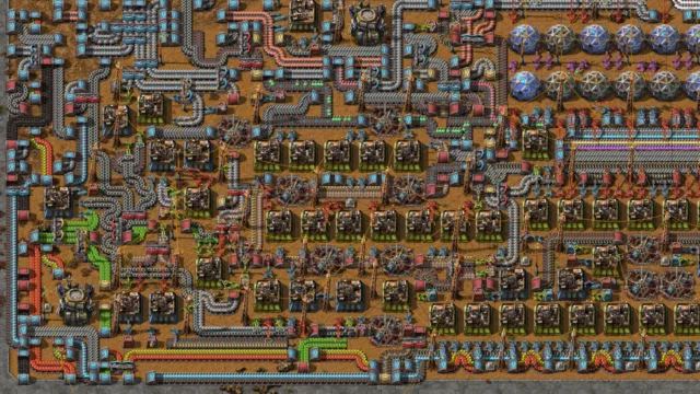 Factorio — PC screenshot: A dense factory with belts and machines